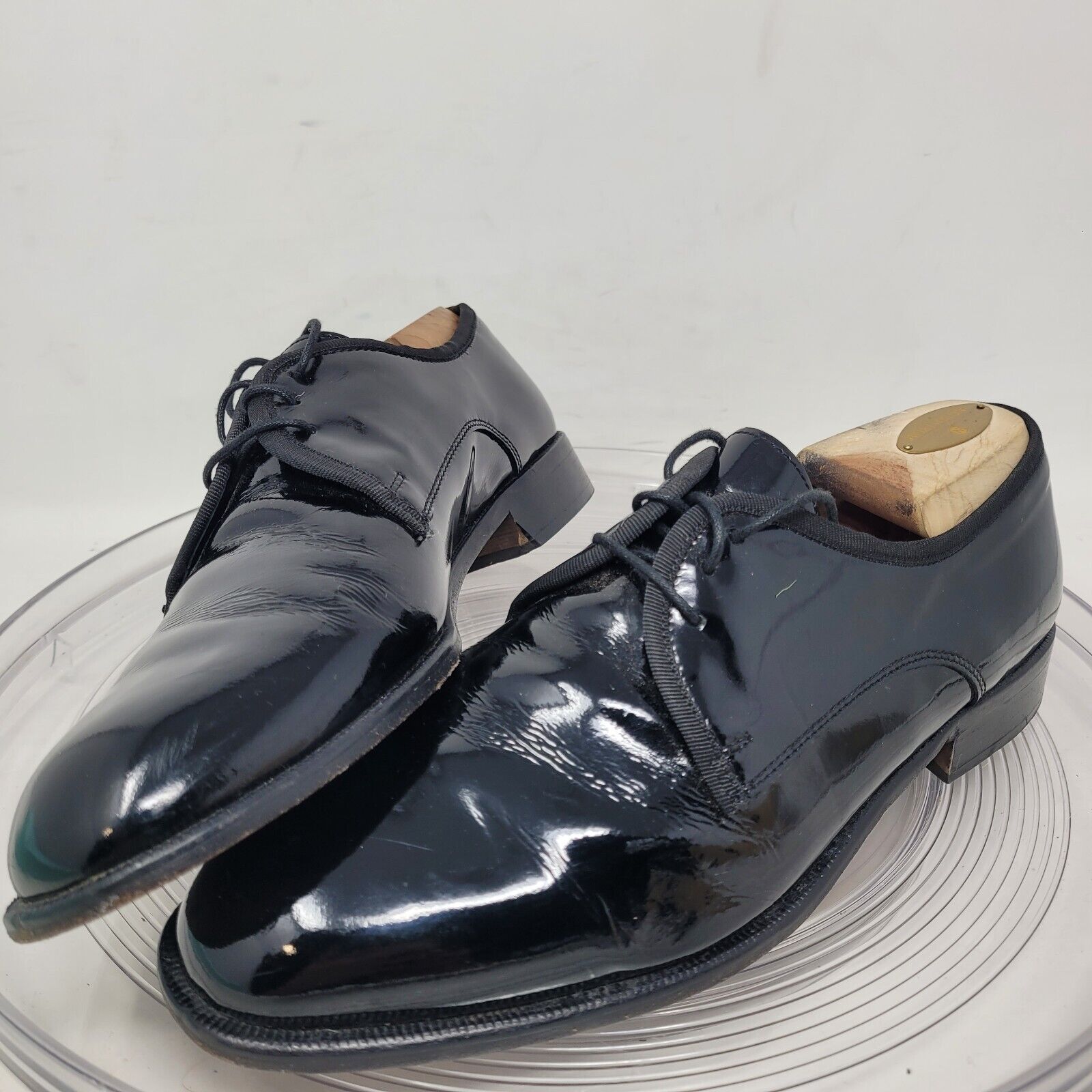 Vito Rufolo Tuxedo Derby Oxfords Patent Leather Lace Shoes ITALY Mens Sz 10 99%