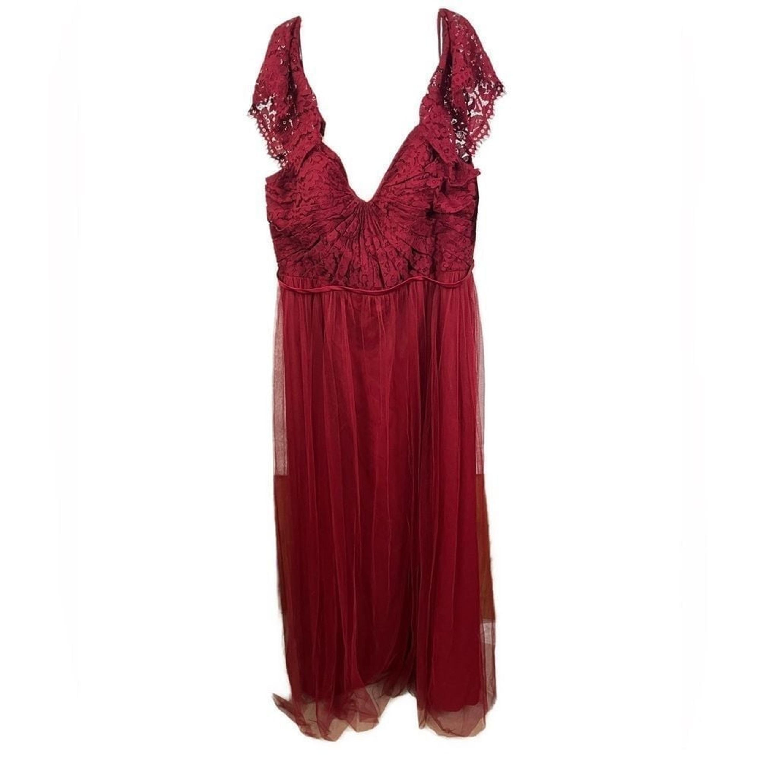 NWT Lace Flutter Sleeve Red A-Line Formal Gown- Size 22 - Christina Wu
