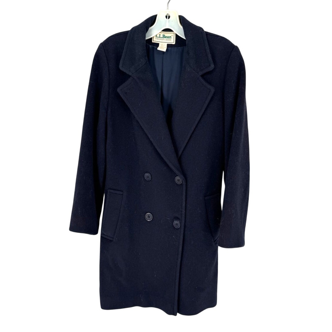 L.L. BEAN vintage men's navy wool long peacoat size 10
