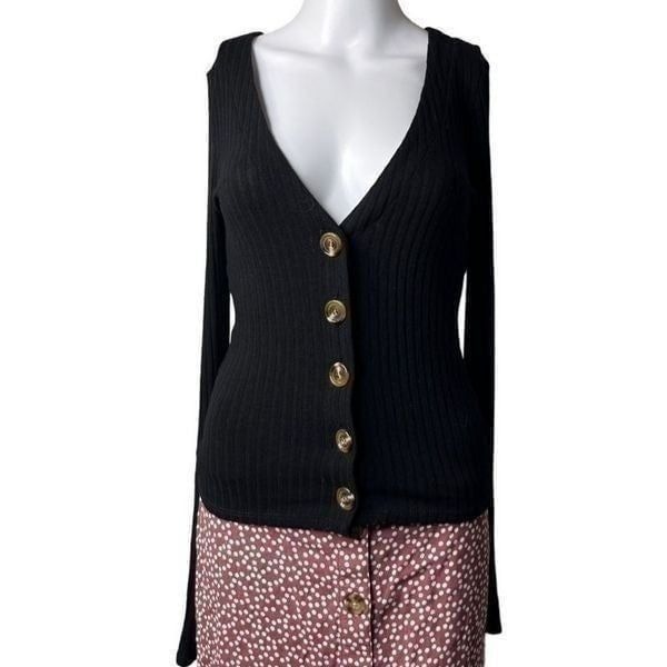 Urban Outfitters Knit Ribbed Button Down Cardigan Black Size Small