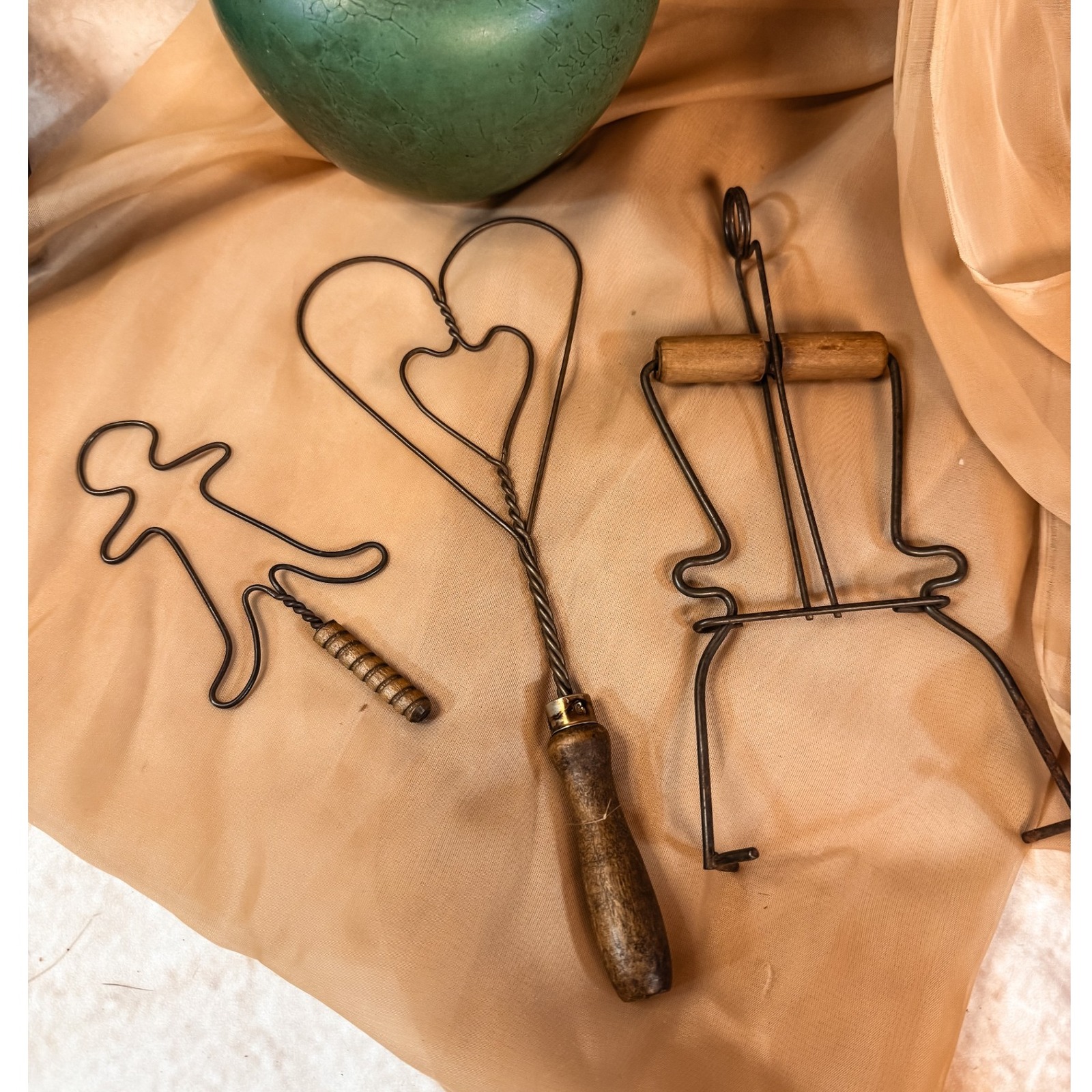 Antique wooden and wire rug beaters