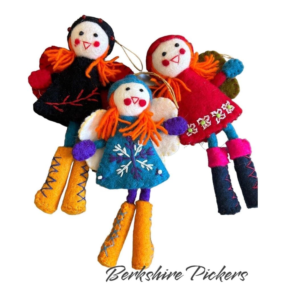 Felt Christmas Fairy Girl Embroidered Felt- Nepal Wool Ornaments approx 7 set/3