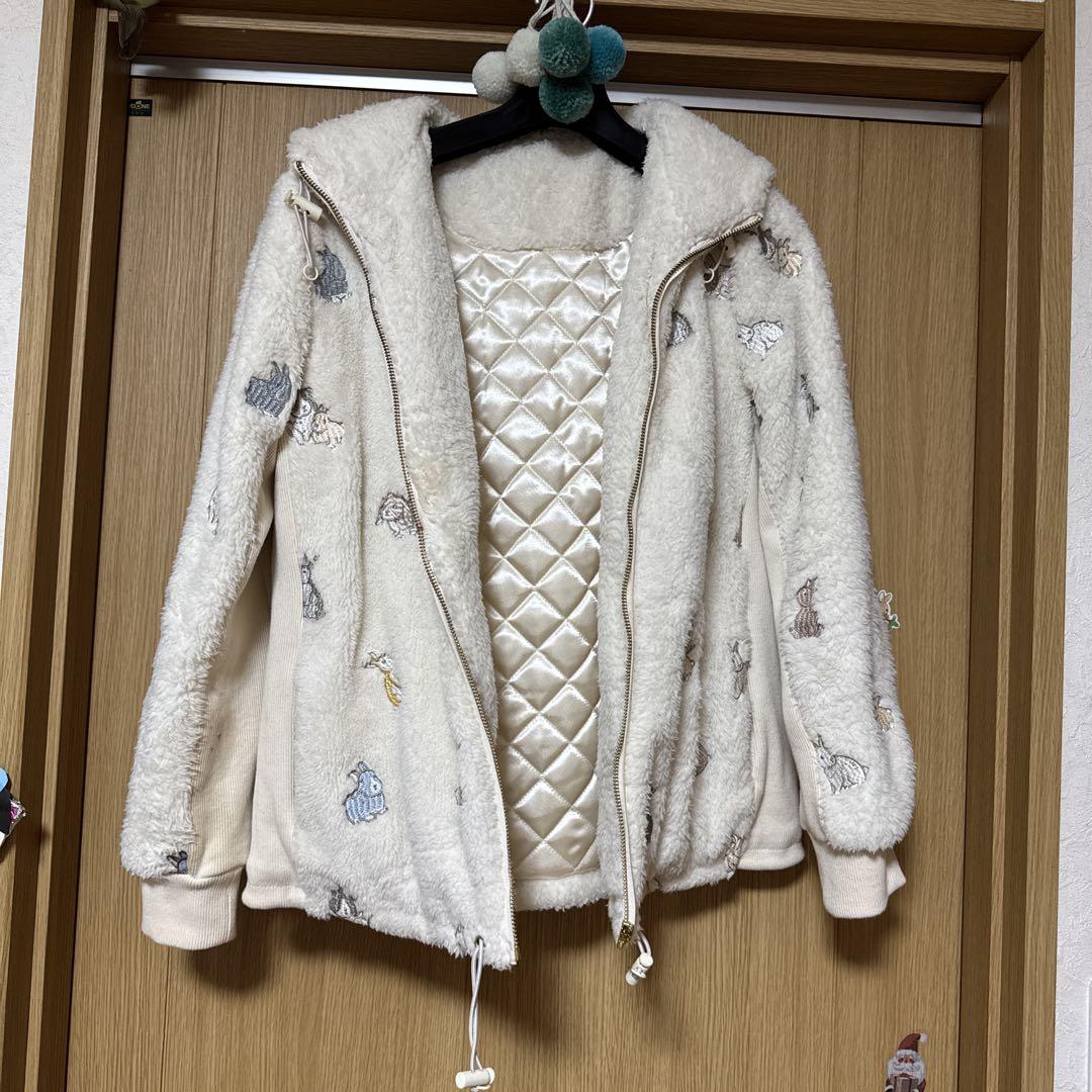 Franche Lippée Embroidered Bunny Boa Jacket in Cream Color