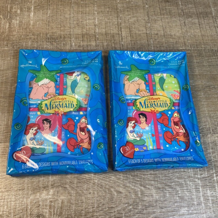 Lot Of 2 Vtg 90s Disney Hallmark Cards The Little Mermaid 30 Valentines Per Pack