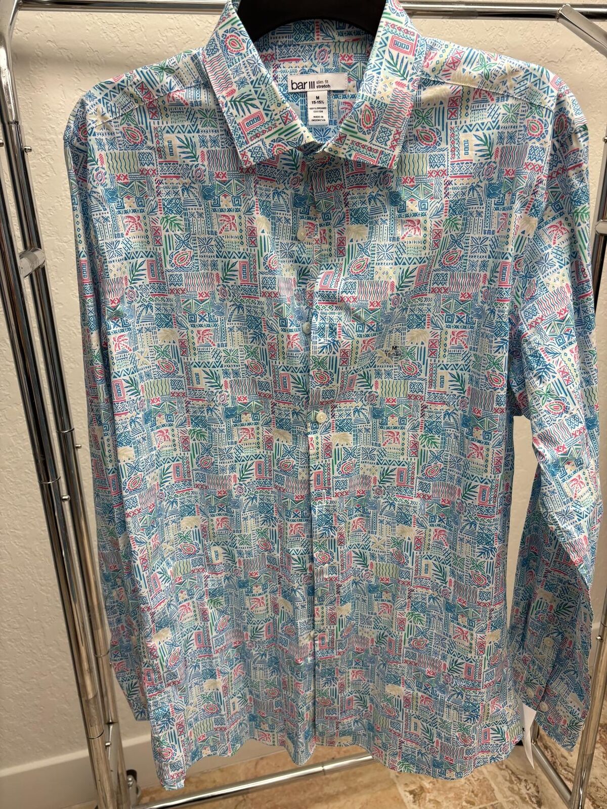 Bar III Slim Fit Stretch Tropical Dress Shirt M