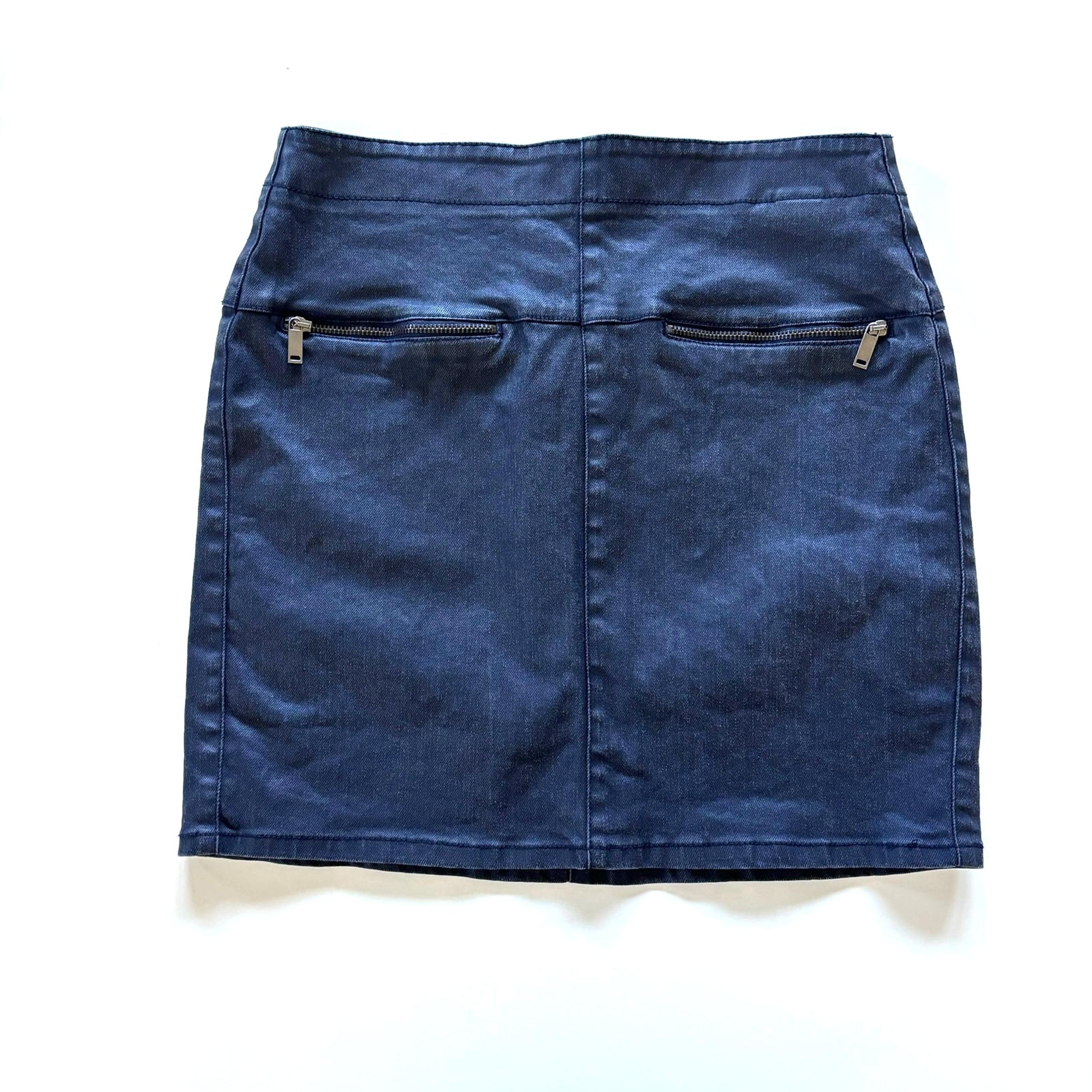 Zara Trafaluc Women's Size 8 Skirt Navy Blue Mini Straight Waxed Denim