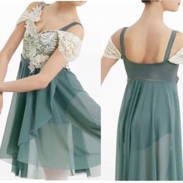 WEISSMAN Dance Costume ballet sage green leotard dress I REST 10935 child LC