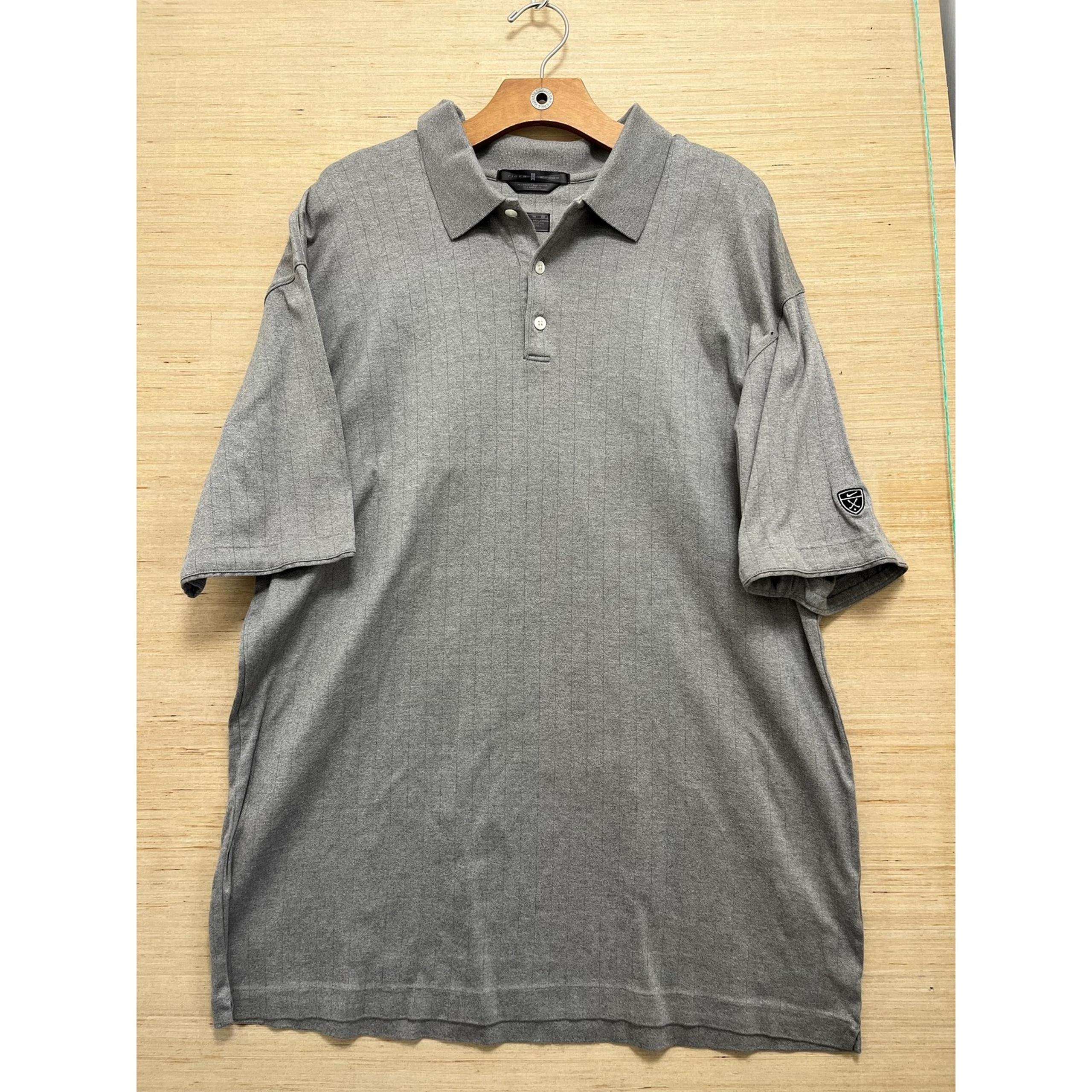 Tiger Woods Polo Shirt Mens Extra Large Gray Pinstripe Iconic TW Logo Golf XL