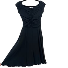 Giorgio Armani Black Ruched Silk Dress A-Line Fitted Bodice | Fits like US 0, XS