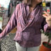 Zara Paisley Print Shawl Neck Long Sleeve Top Purple Size Small