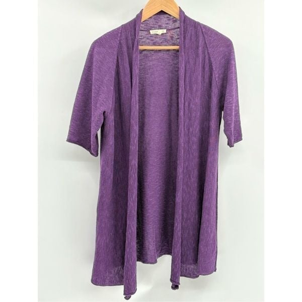 Eileen Fisher Cardigan Sweater Long Short Sleeve Linen Purple Women Size Small