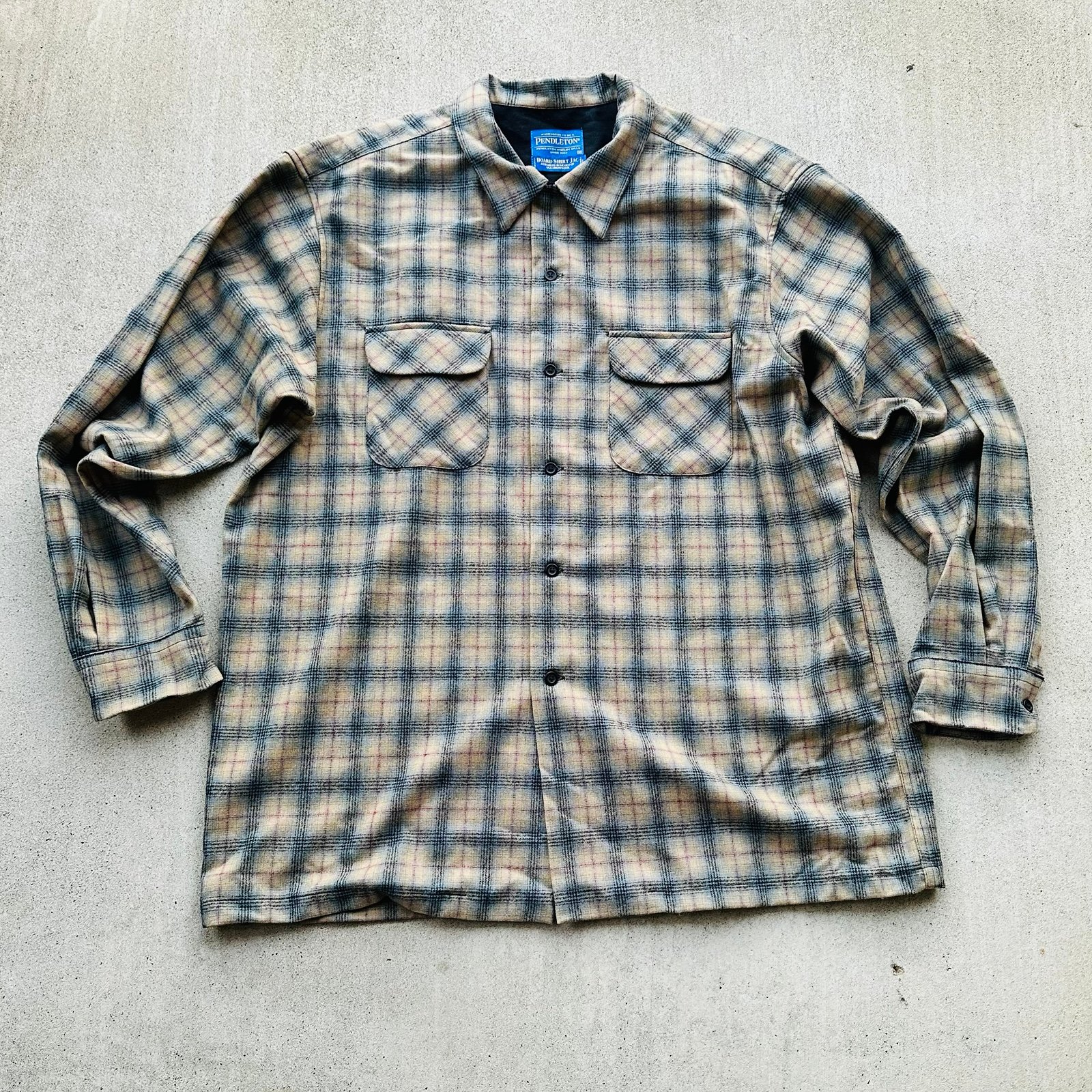 Pendleton Board Shirt Jac Men Size XL Plaid 100% Vigin Wool Loop Collar