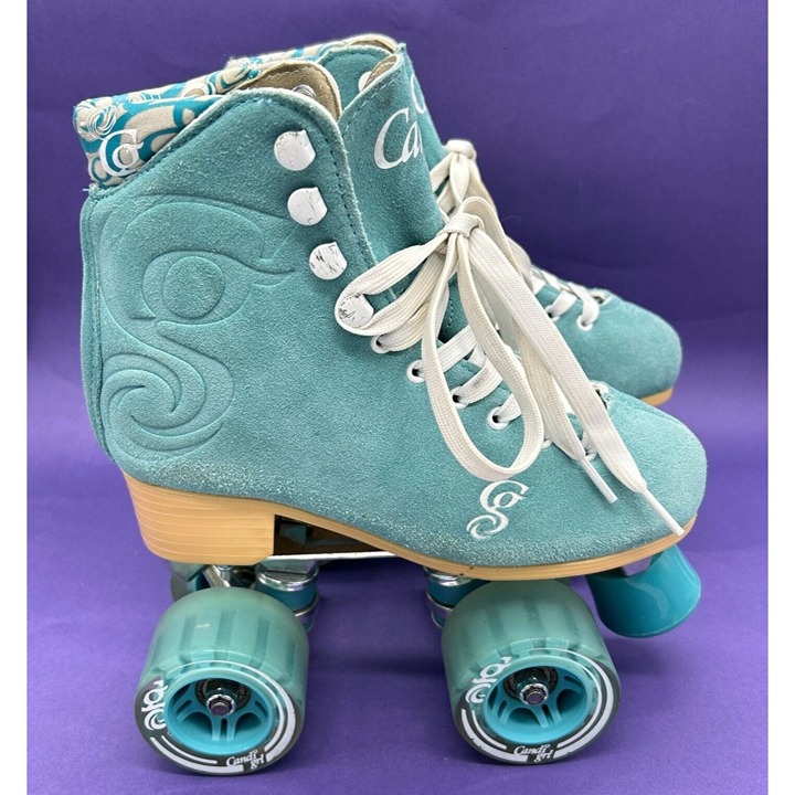 Candi Grl Girl Womens Sz 4 Quad Carlin Roller Skates Sea Foam Blue Roller Derby