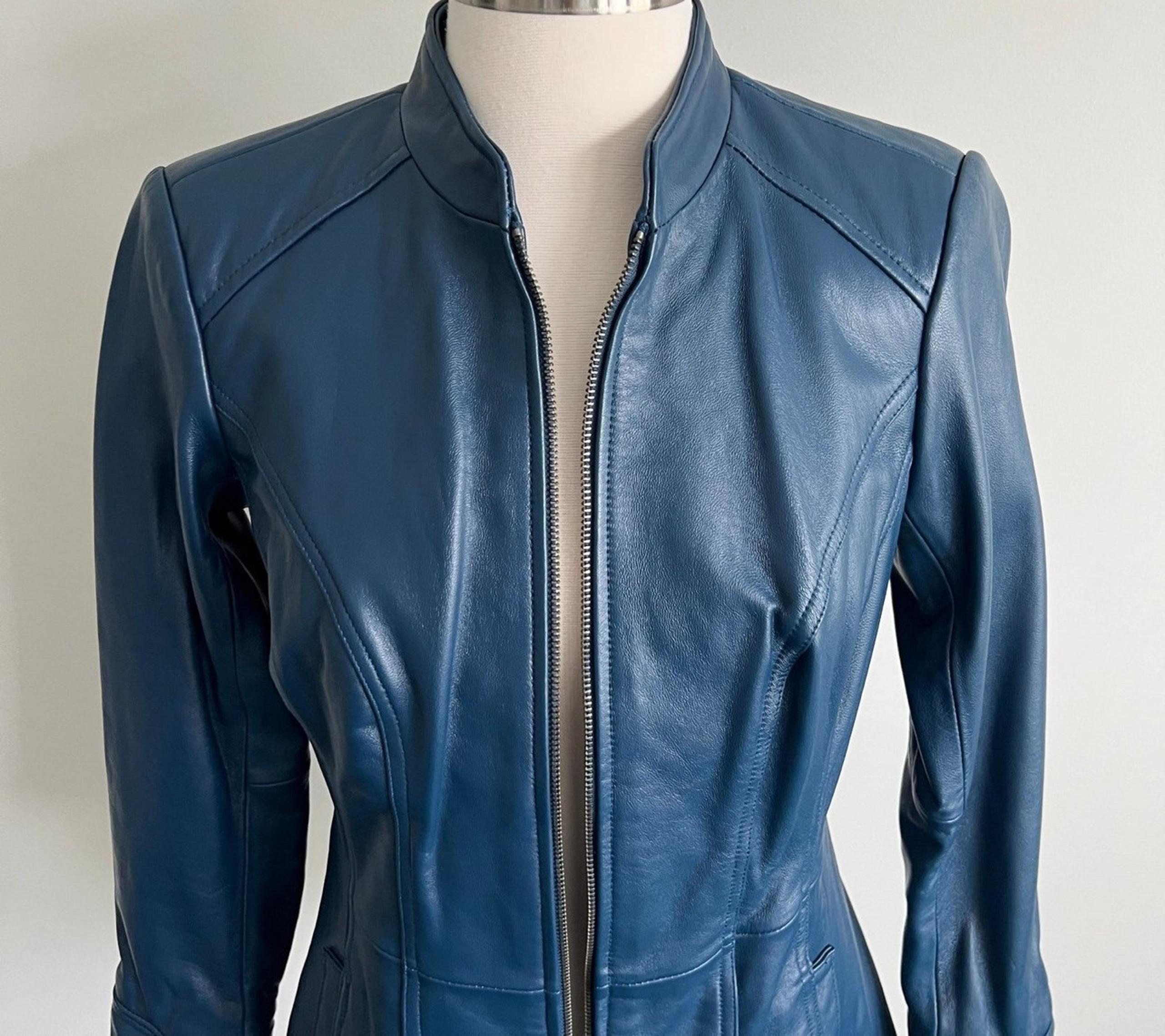 D&Co denim company leather jacket blue