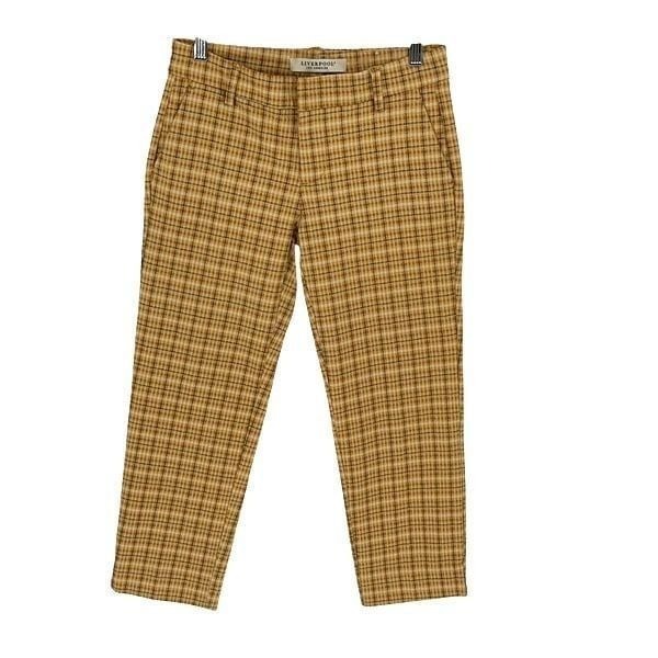 LIVERPOOL Los Angeles KELSEY KNIT CROPPED TROUSER WOMEN'S Size 0 YELLOW PLAID