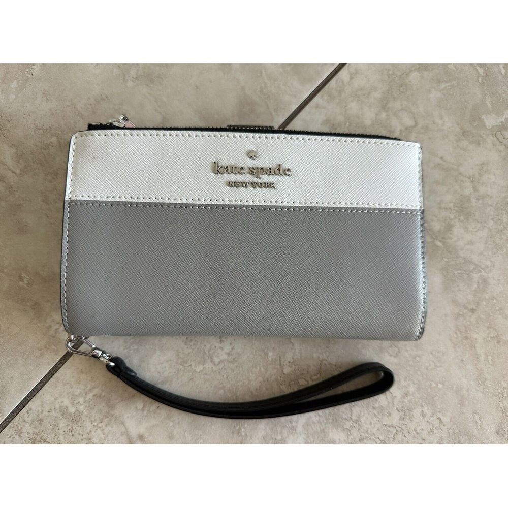 Kate Spade Staci Bifold Phone Wallet Wristlet Nimbus Grey Saff Leather K6121199