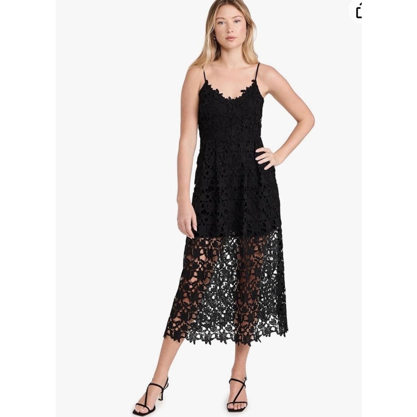 Anthropologie Endless Rose Woman Black Spaghetti Stripes Lace Midi Dress, M