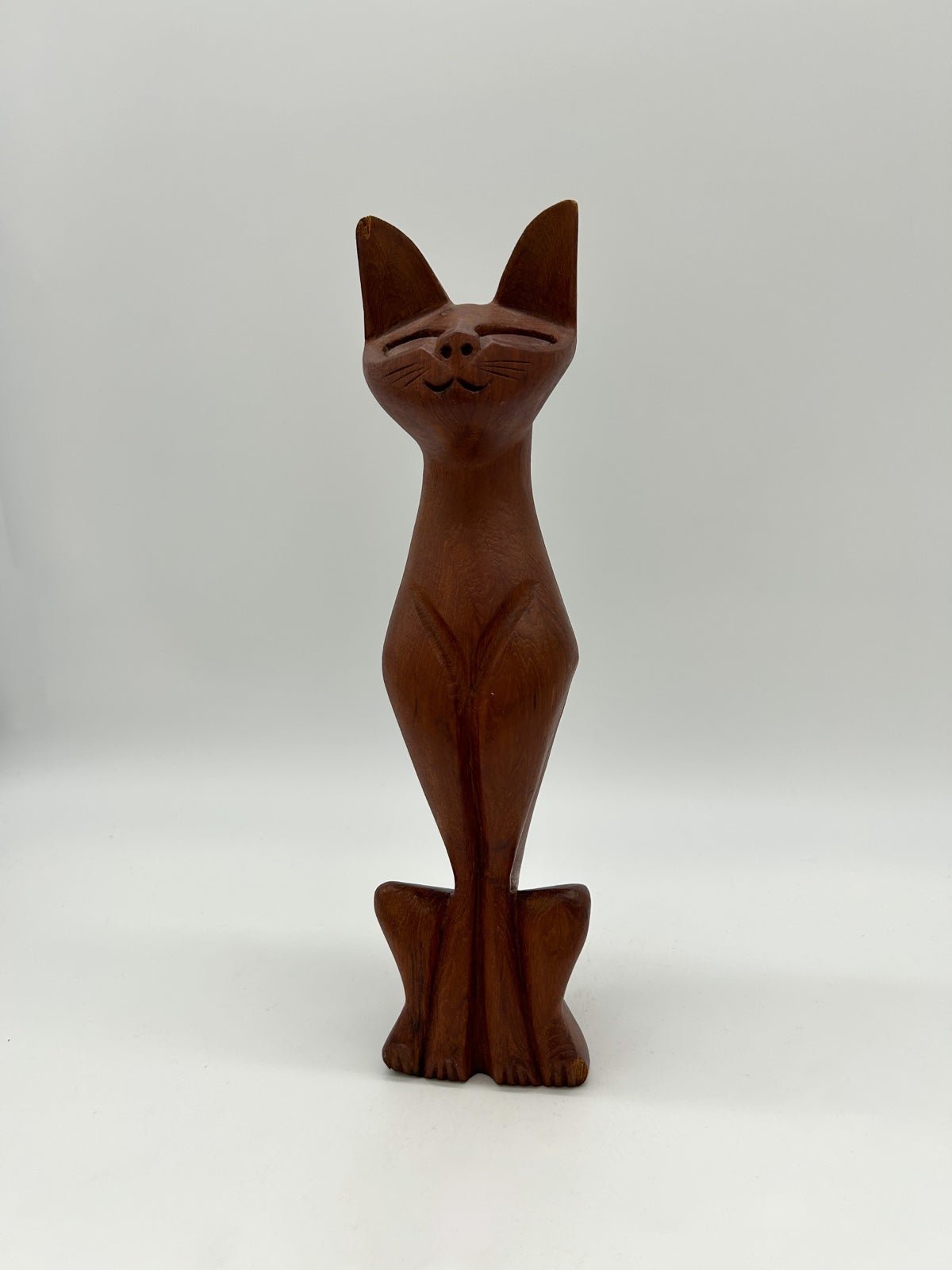 MCM Hand Carved Wood Siamese Cat
