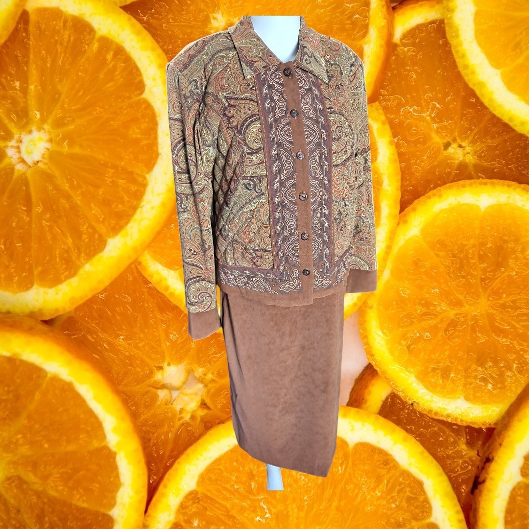 Positive Attitude Women's Brown Paisley Jacket Set & Knee-Length Dress Size 12