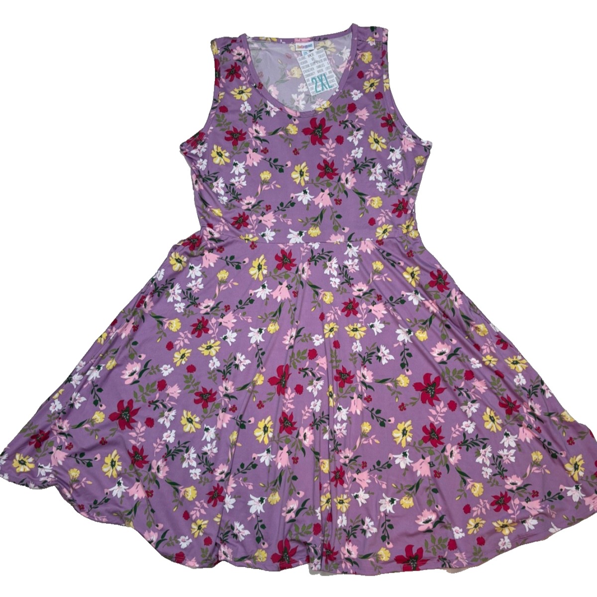 LuLaRoe Womens Dress Size 2XL Nicki Purple Floral Sleeveless Tank Pockets 2X NWT