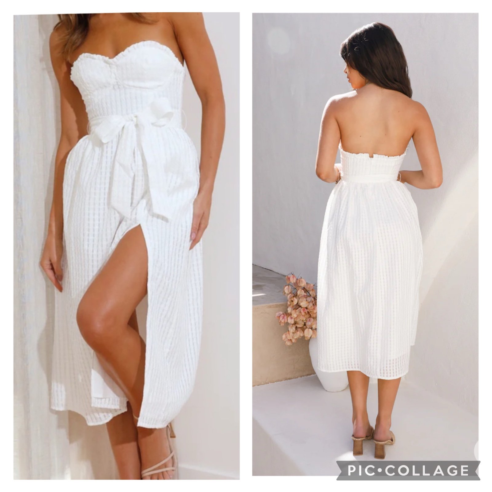Hello Molly Winery Tour Tie Waist Midi Checkered Dress in White size 10