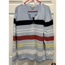 Eddie Bauer Womens Knitted Henley Sweater Size Large Vintage Old Money Striped