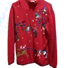 vintage ugly christmas knit red sweater women’s size large Basic Editions