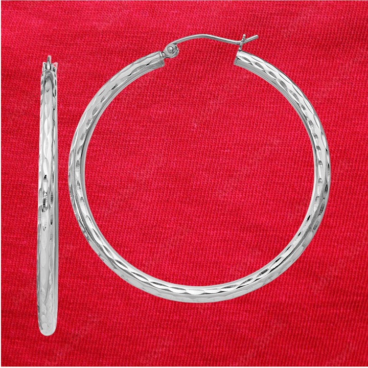 Sterling Silver Rhodium-plated 2.5mm Diamond-cut Hoop Earrings