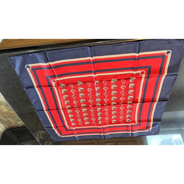 Vintage 1970's DAMON All Silk Equestrian Scarf Made In Italy Hand Rolled Red