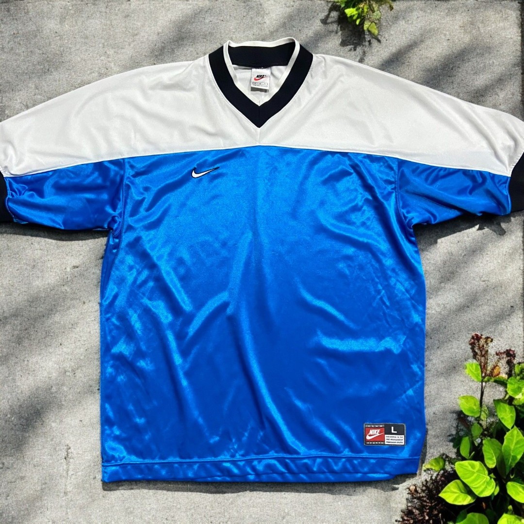 Nike Vintage 90s Royal Blue White V-Neck Athletic Top Pullover Mens Size Large