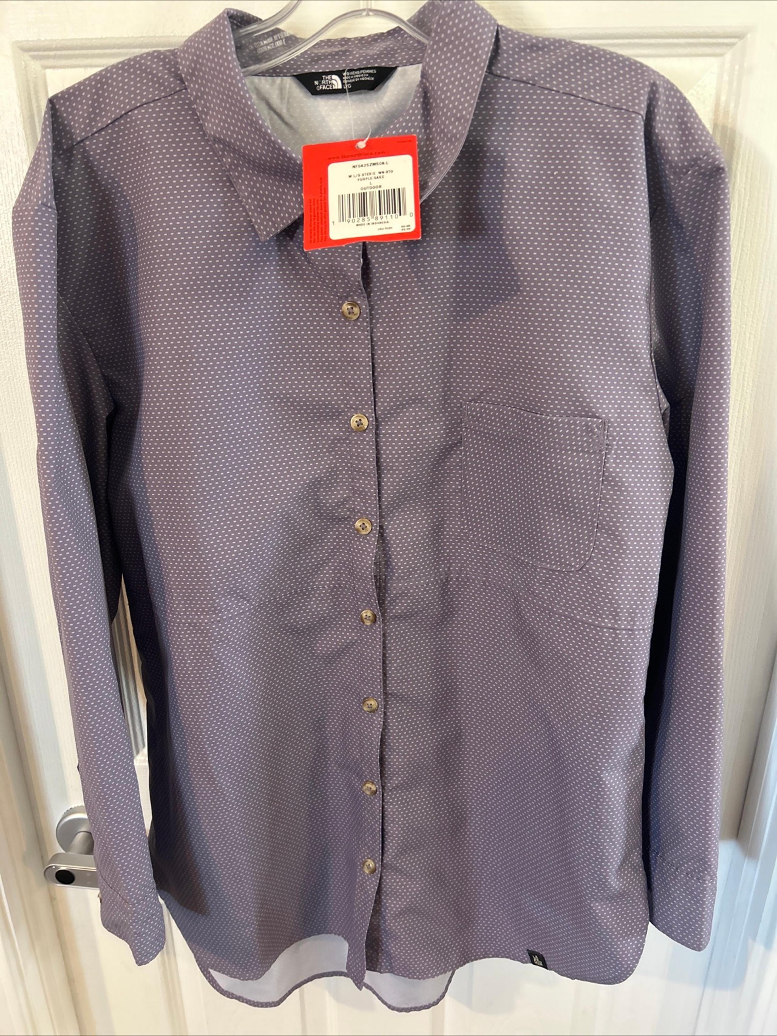 NWT The North Face Stevie womens Long Sleeve Button Front Shirt Purple Sage Sz L