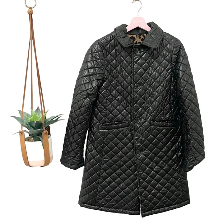 Kate Spade Wool Leopard Black Reversible Quilted Jacket Size XS