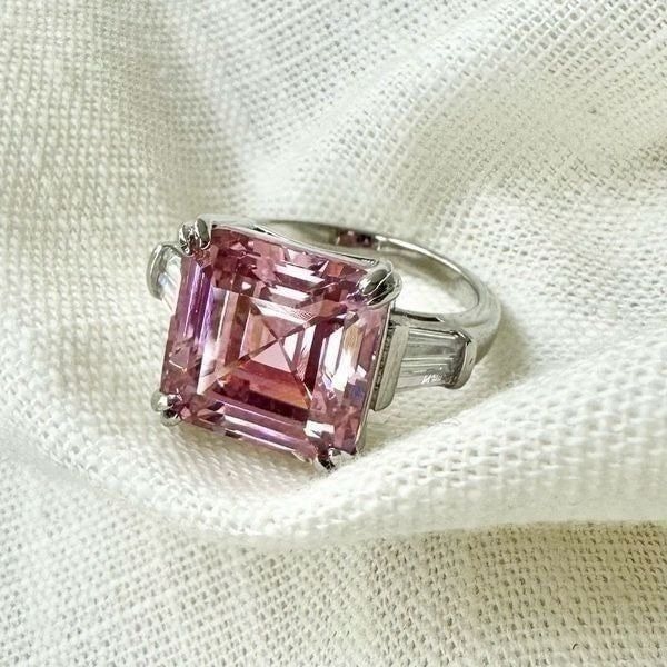 Asscher cut size 8 light pink Cubic Zirconia Ring