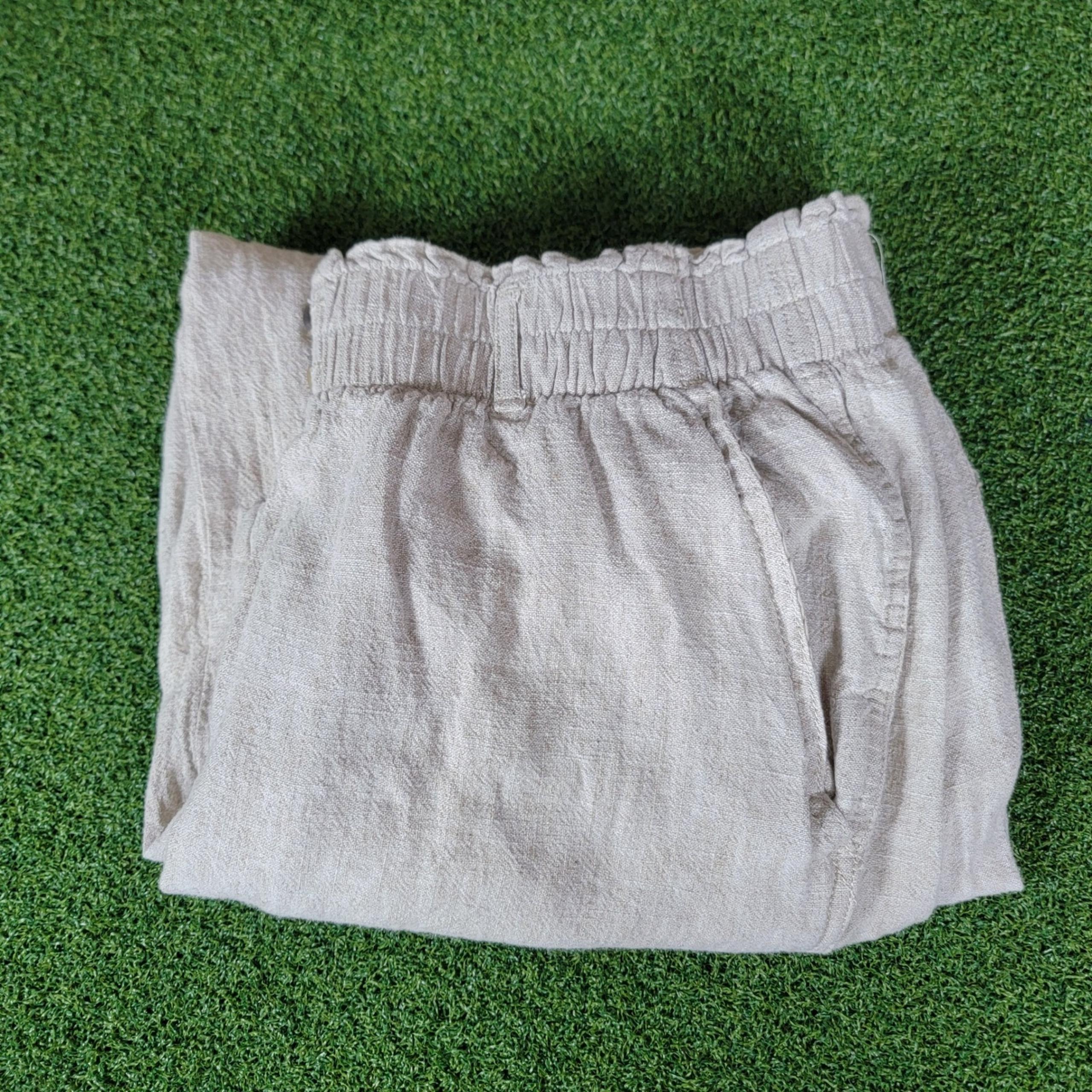Briggs Linen Blend Pants Elastic Waist Casual Cropped Beige Size L