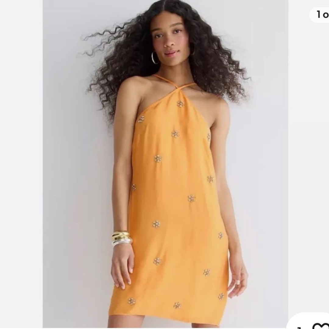 J Crew Collection NWT 2 Limited Edition Embellished Halter Mini Dress Orange