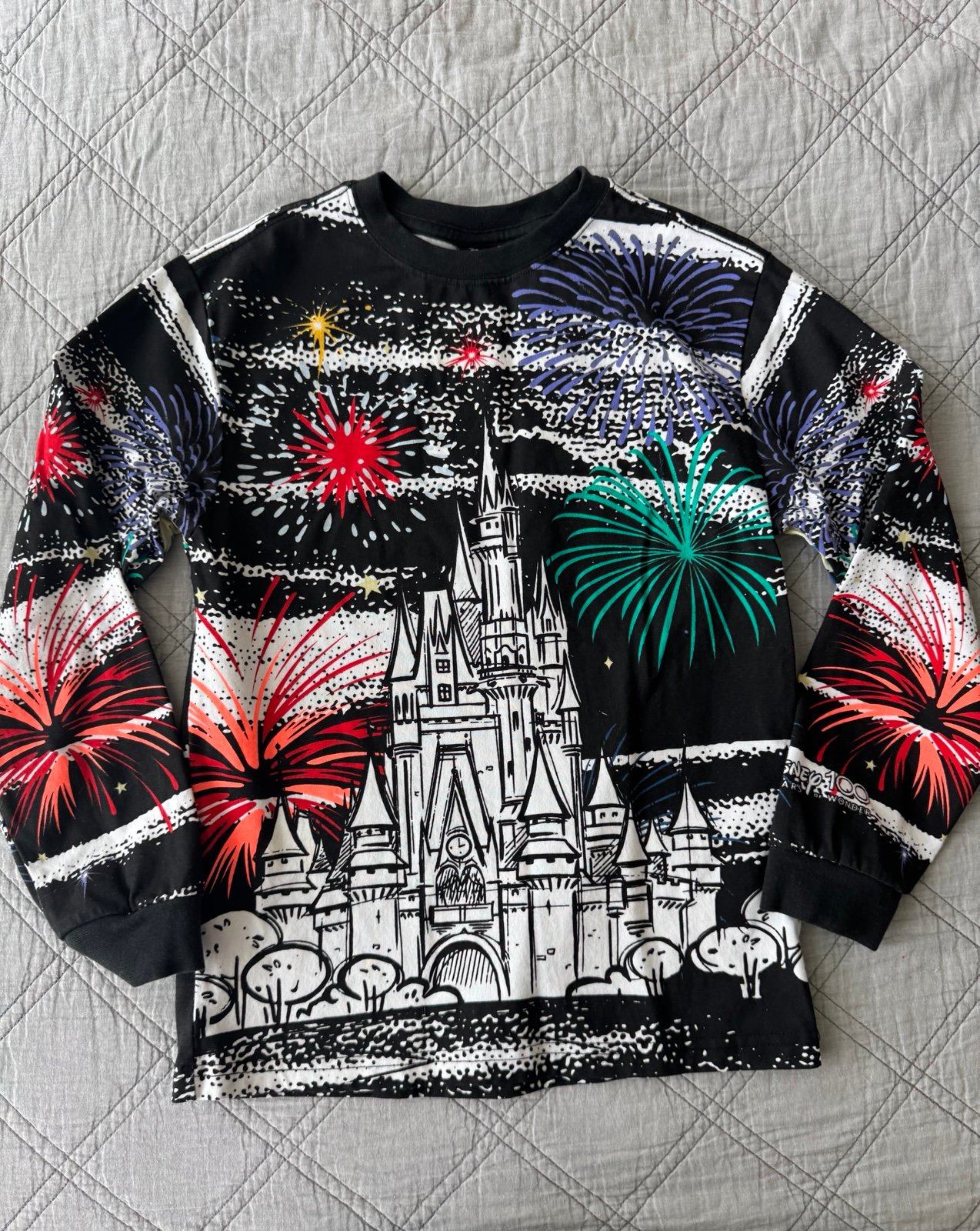 Disney World 100 Year Celebration Cinderella’s Castle Fireworks Shirt-Kid’s 9/10