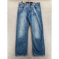 POLO JEANS CO Denim Jeans Mens 36x32 Blue Denim Baggy Grunge Distressed Whiskers