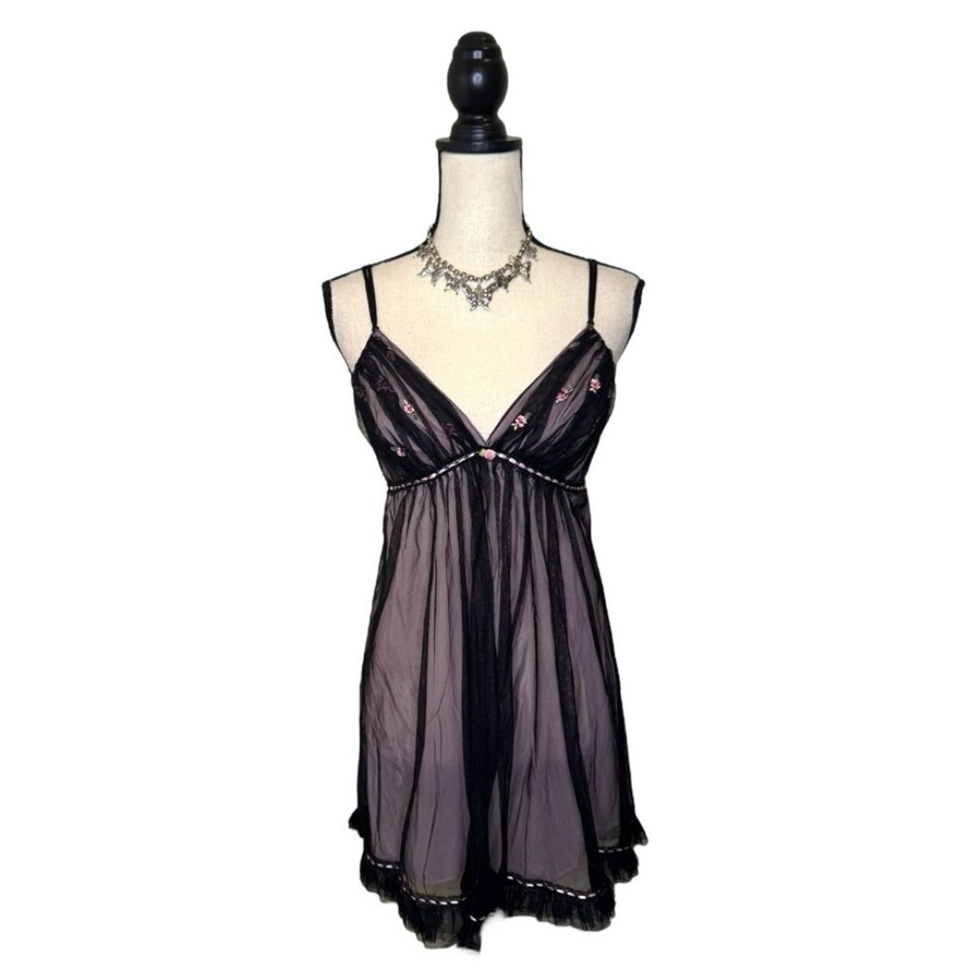 Oscar De La Renta Pink Label Coquette Pink + Black Mesh Slip Dress Size Large