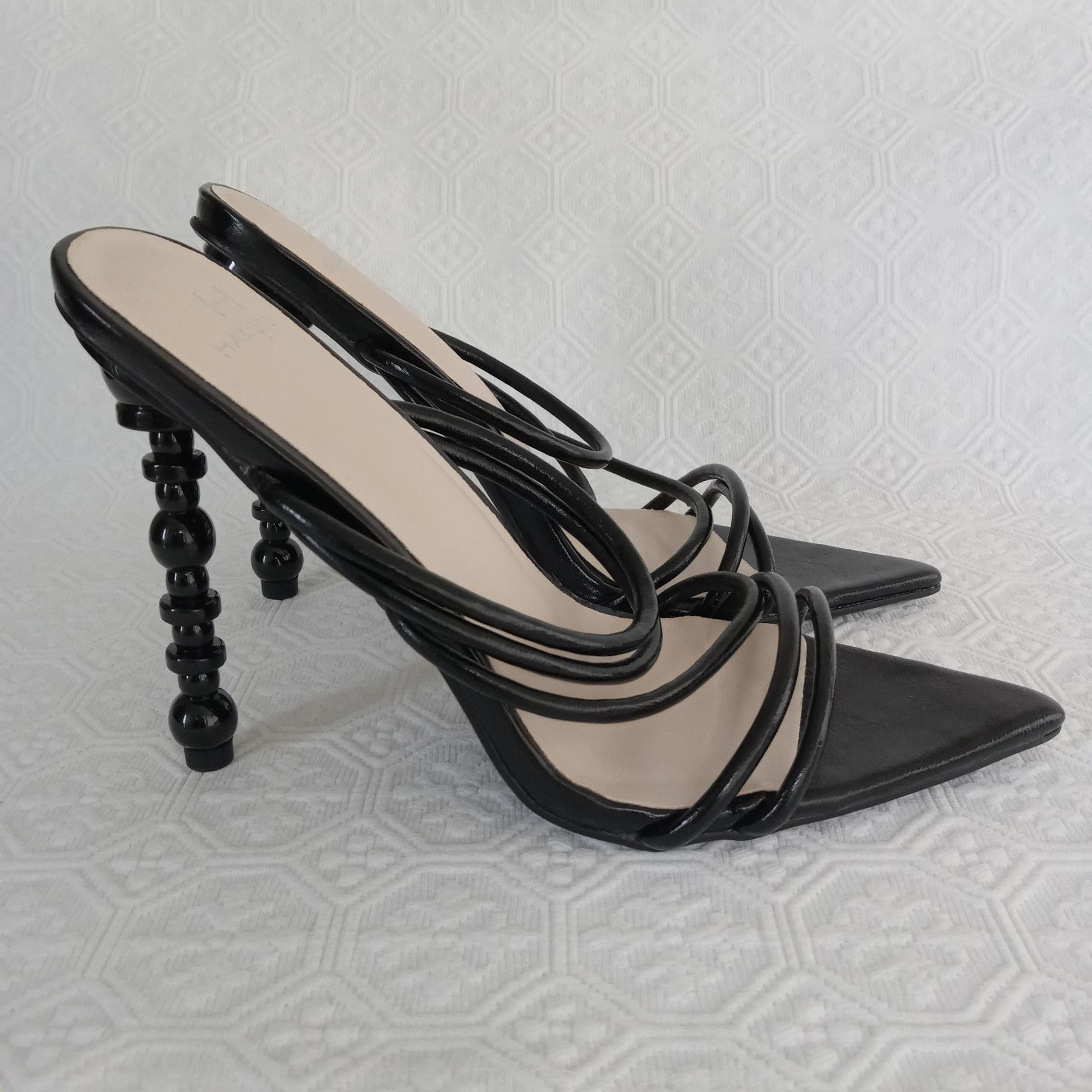 H by Halston Sculpted Heel Black Sandals Women's Size 7.5