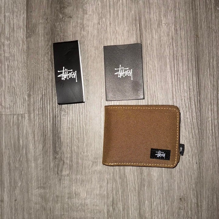 Khaki Brown Grid Stussy Wallet
