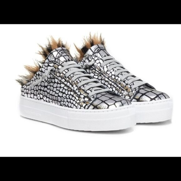 NEW P448 Clara leather faux fur slip on sneakers 7