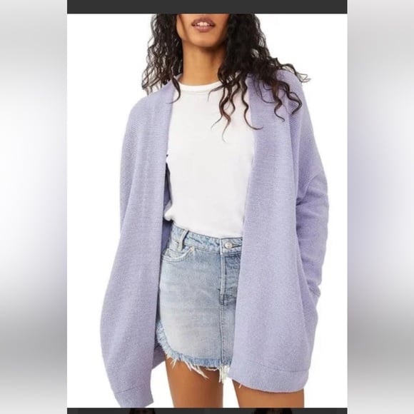 Free People Ottoman Knit Cardigan Serenity Open Pockets Size Large