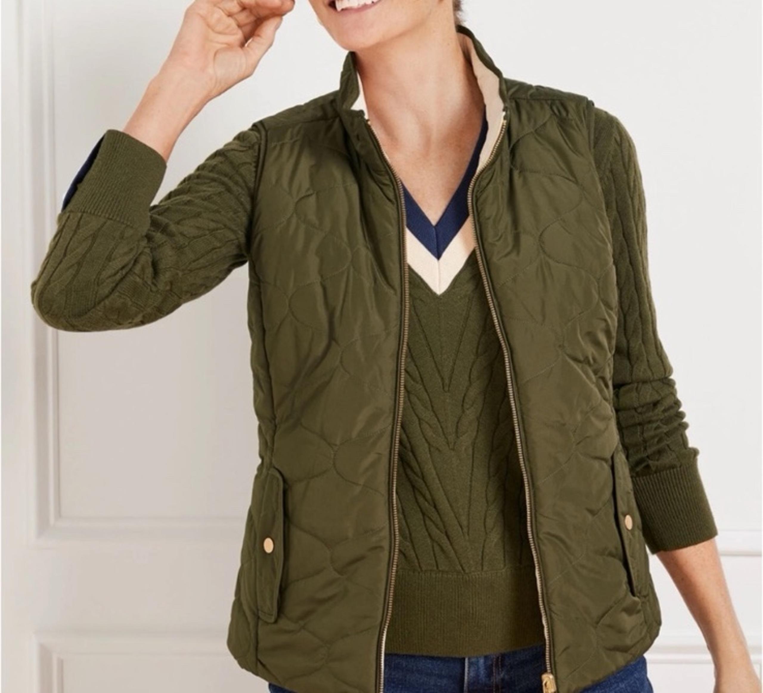 NEW NWT Talbots moss Green reversible vest ivory medium Quilted