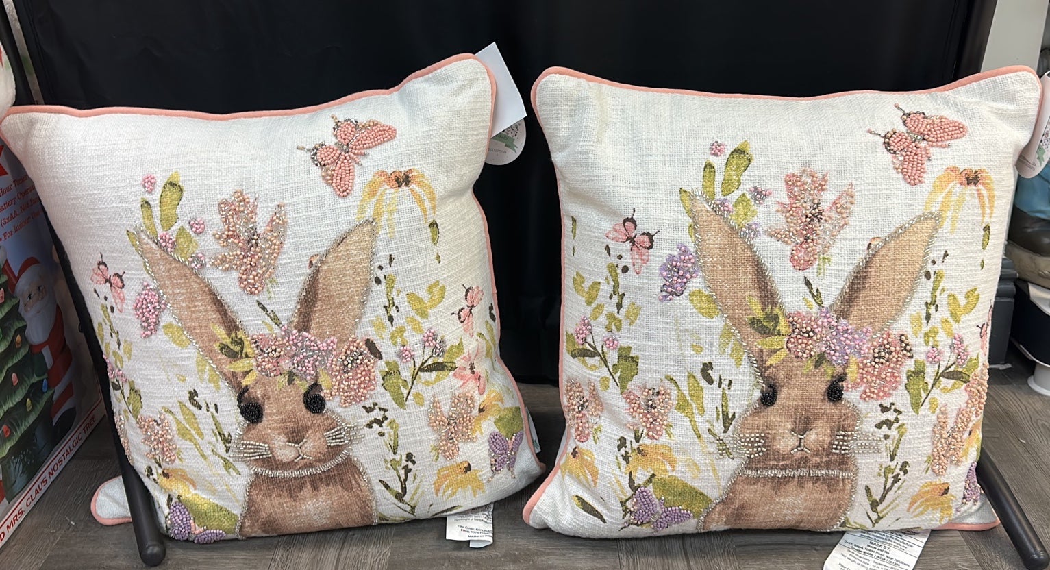 Beaded easee bunnies throw pillow set