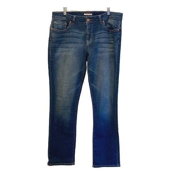 Tommy Hilfilger Women's Stretch Whisker Denim Straight Jeans Dark Blue Size 12R