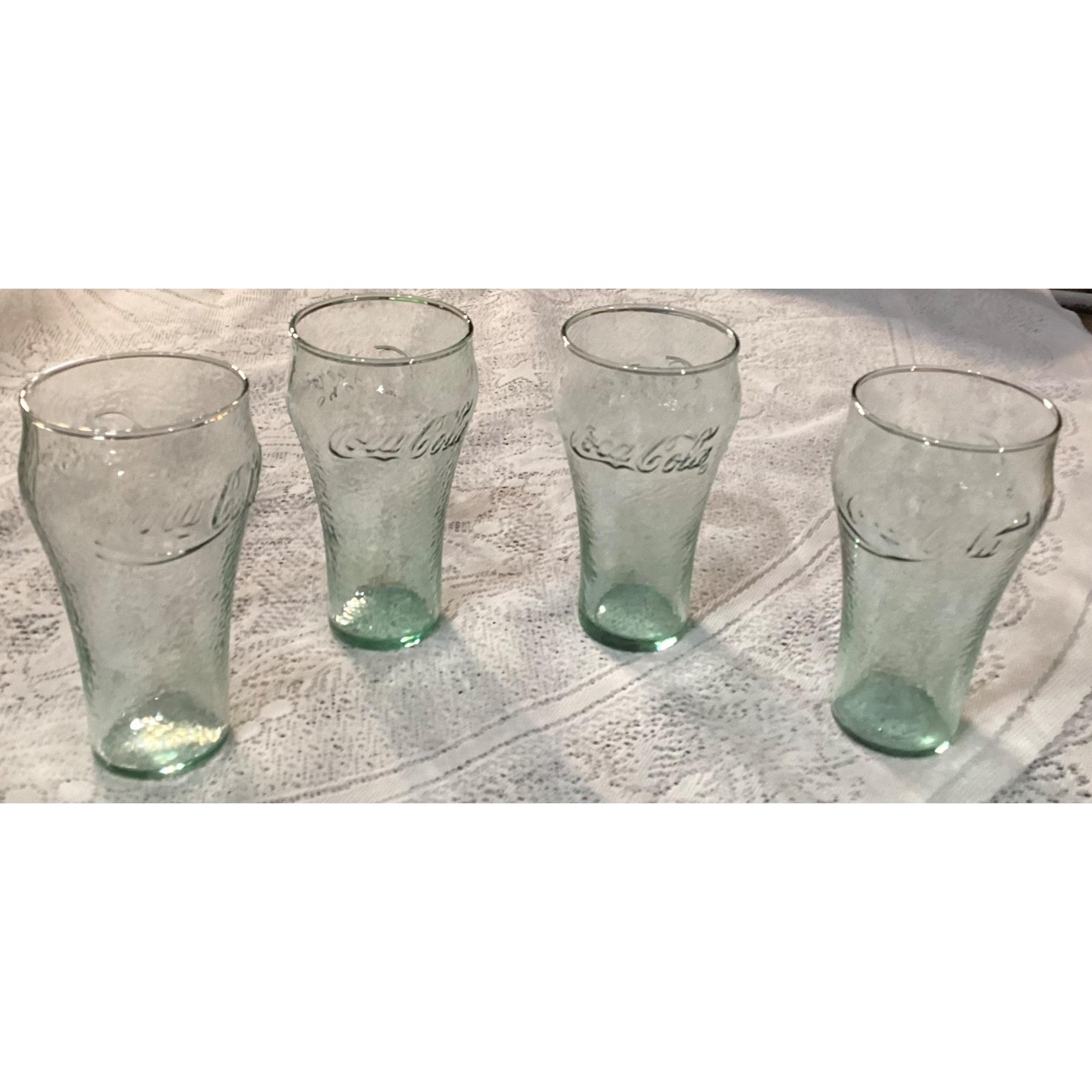 4 Vintage Coca Cola Hammered Green Pebble Drinking Glasses Tumblers 6”