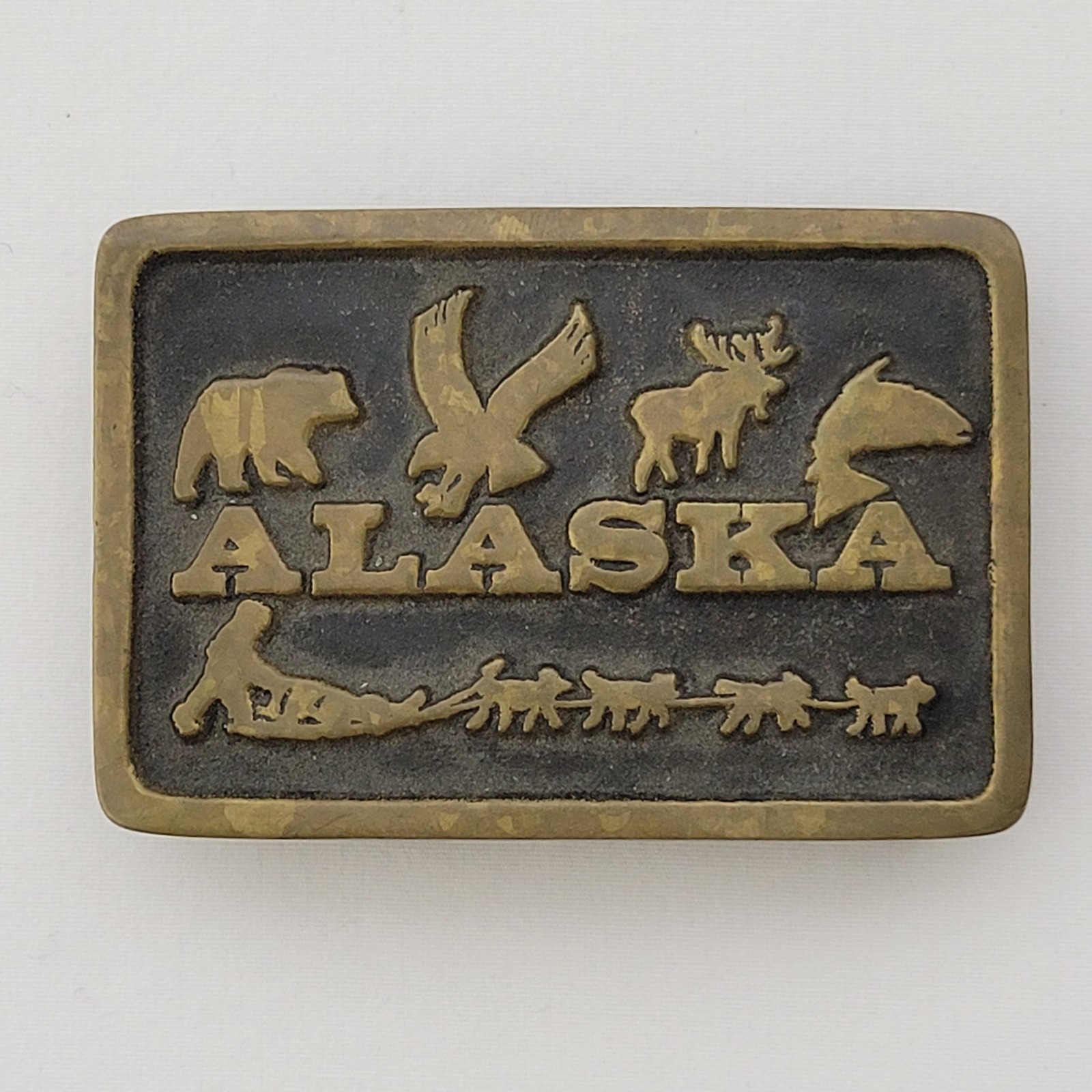 Vintage Anacortes Brassworks Alaska Belt Buckle Solid Brass 3 x 2