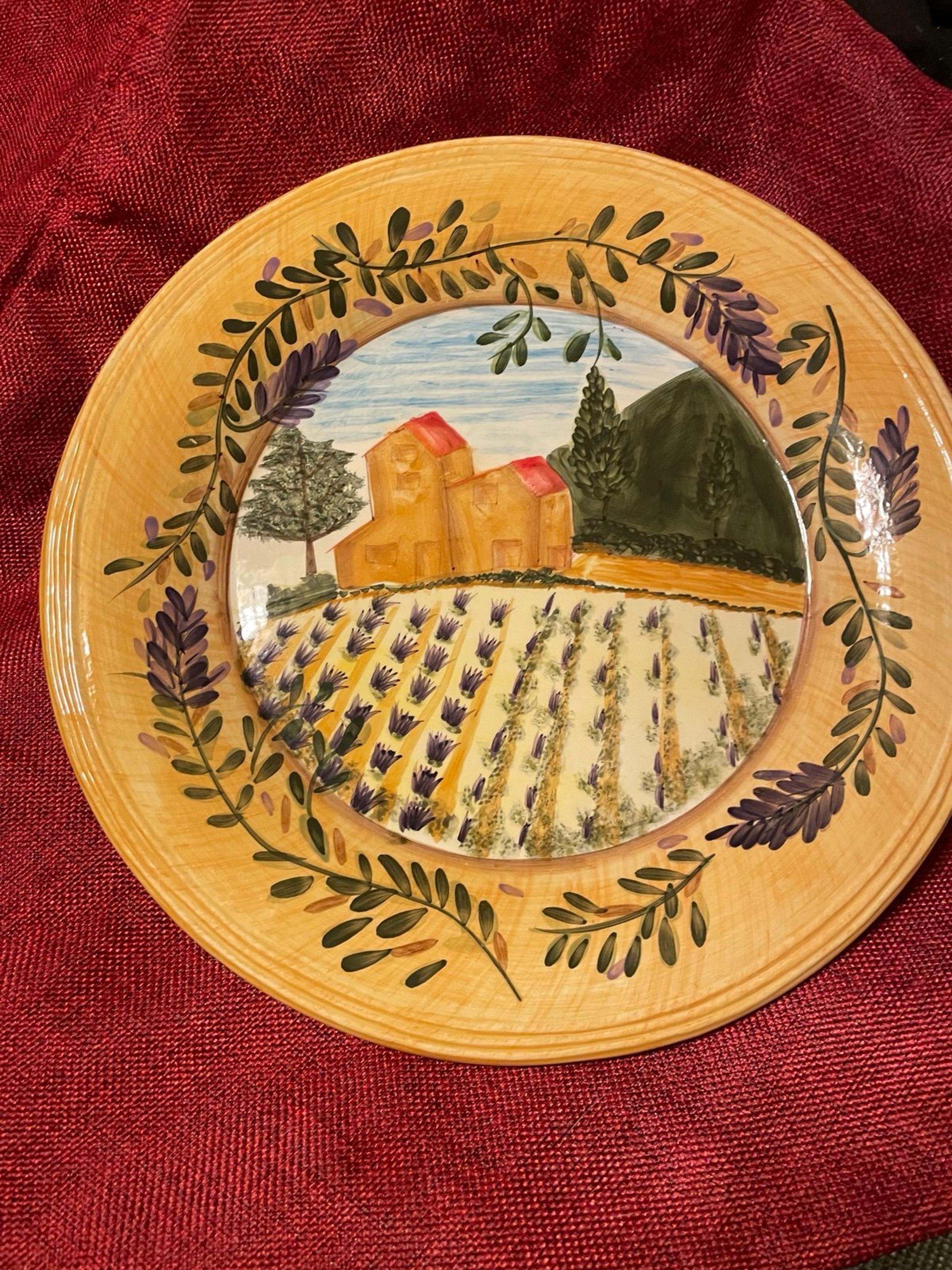 BELLA CASA BY GANZ mPAINTED FARM HOUSE WITH CROP FIELDS 11" DINNER PLATE