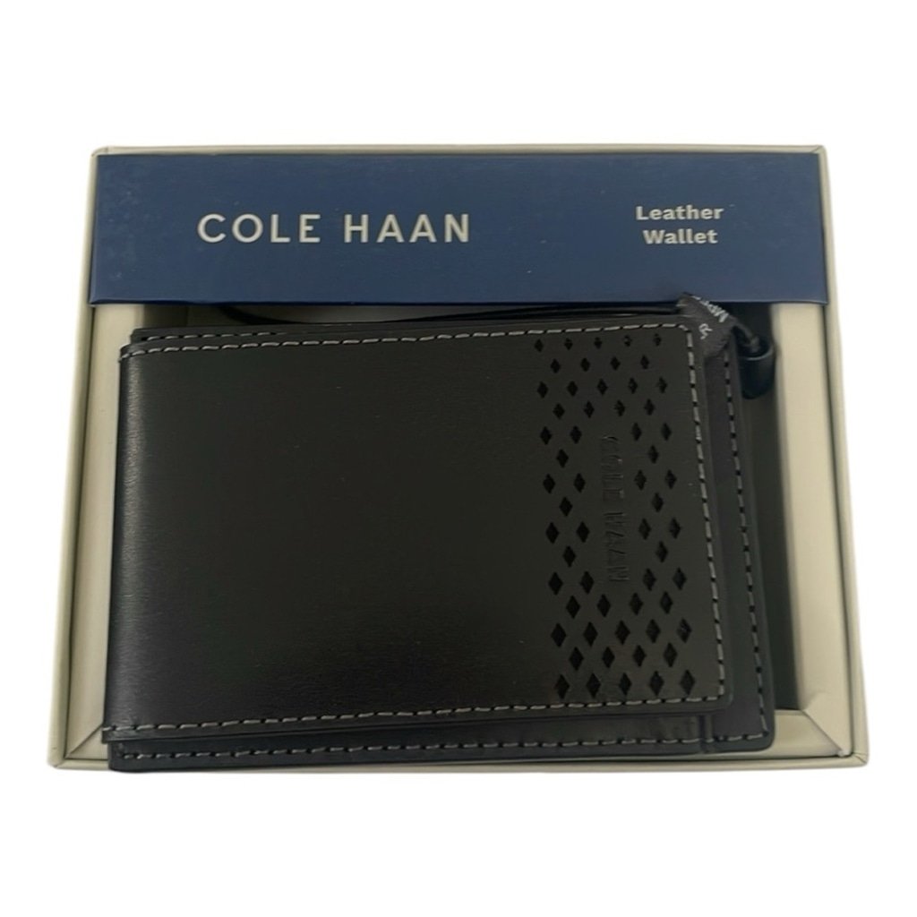 Cole Haan Laser Cut Leather Card Wallet, Men’s, Black