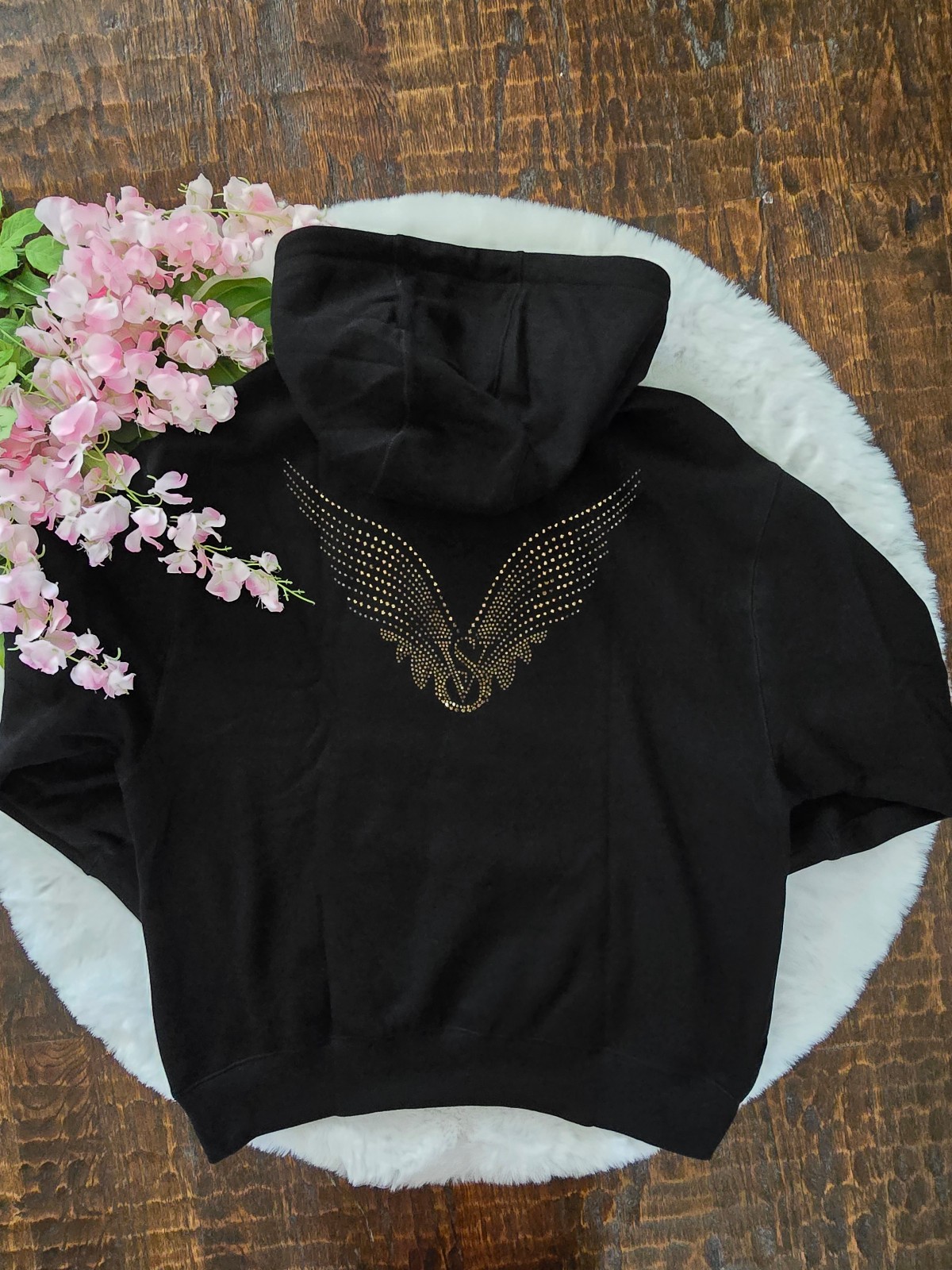 NEW (L) Victoria's Secret Fashion Show Hoodie in black with gold wings